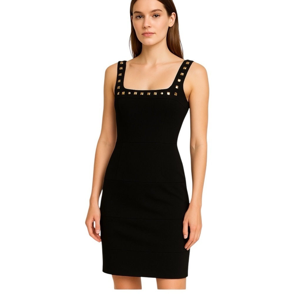 Cache Black Studded Bodycon Dress Square Neck Size 4